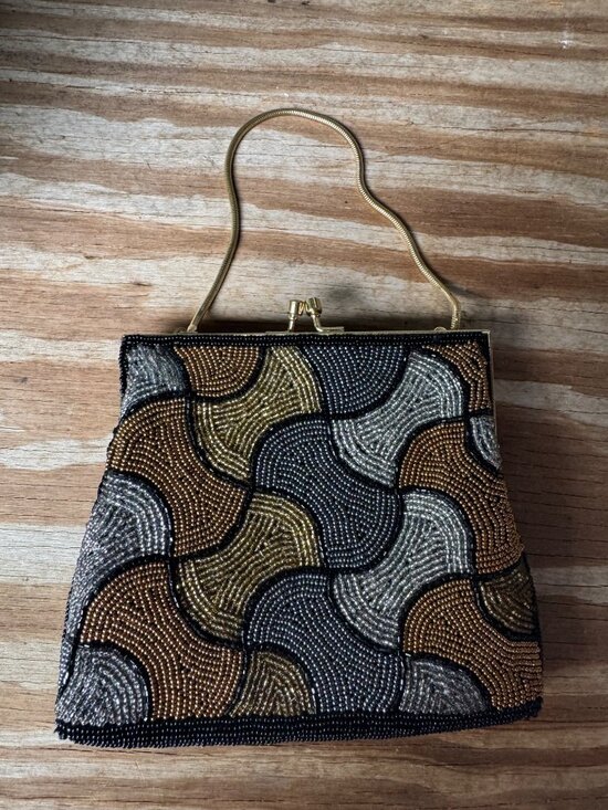 unbranded Handbags - Unbranded Handbag Women Beaded Evening Clutch Gold Handle Metallic Art Deco